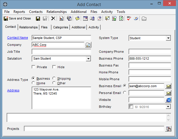 Contact Record Dialog in MRSware
